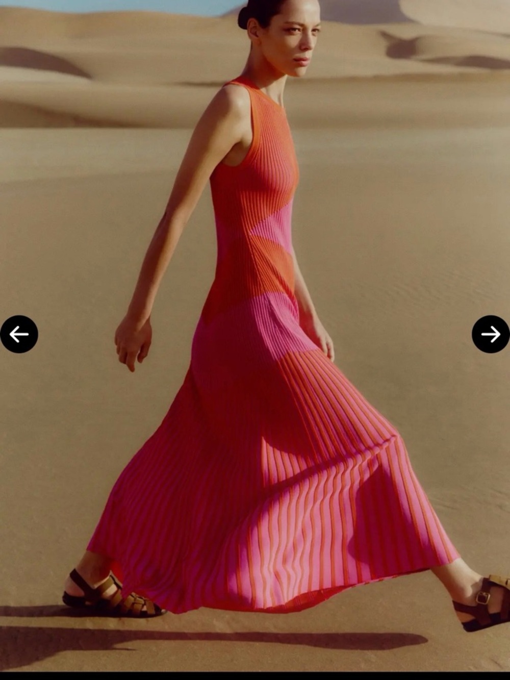 ME+EM Pink and Orange Sleeveless Pleated Maxi Dress